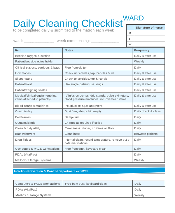 Hospital Room Cleaning Checklist Template