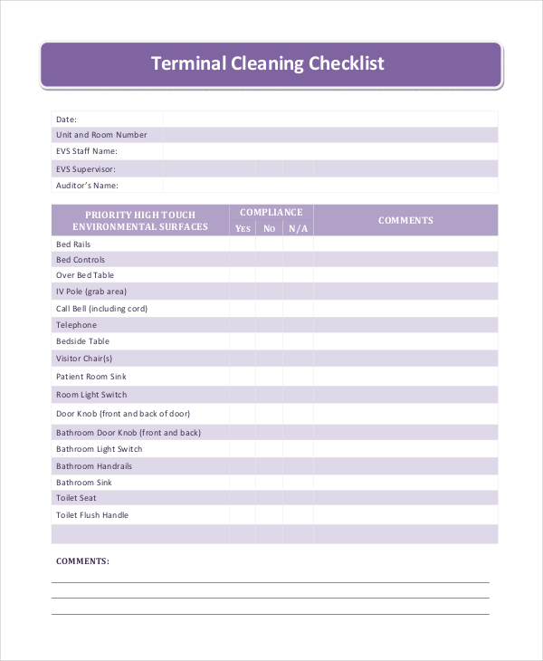 Cleaning Checklist 31 Word PDF PSD Documents Download