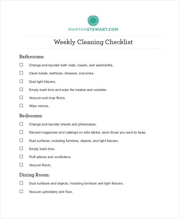 weekly cleaning checklist1