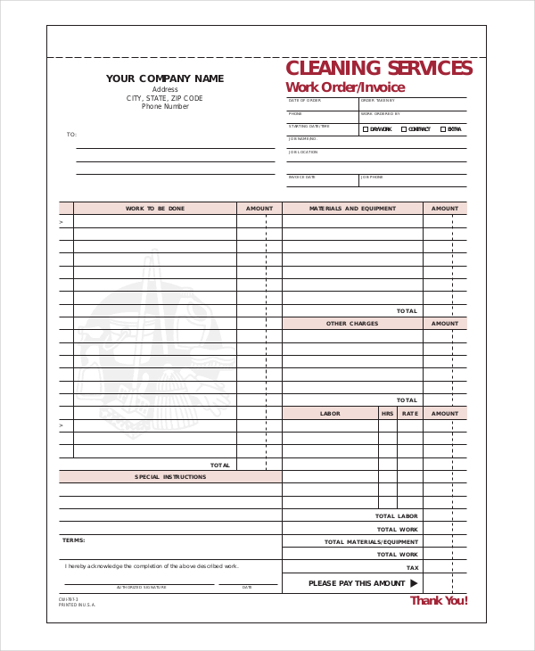 cleaning company invoice template