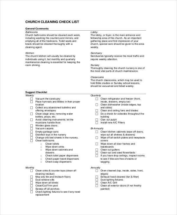 Cleaning Checklist 31 Word PDF PSD Documents Download