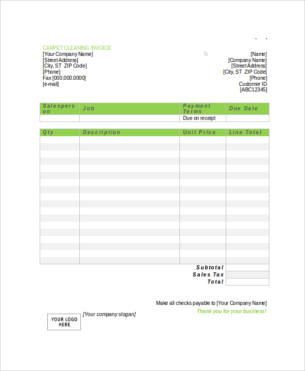 carpet cleaning invoice template