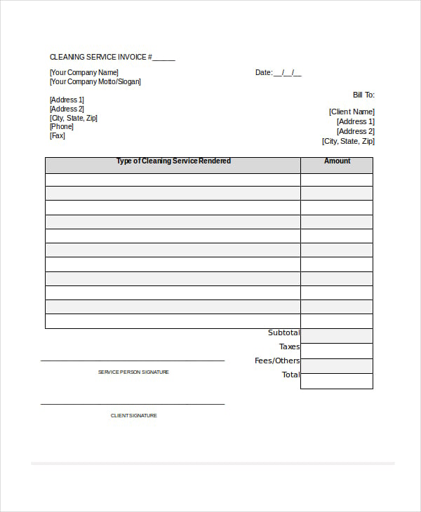 company cleaning invoice template