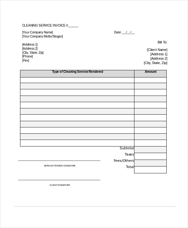 cleaning invoice template free