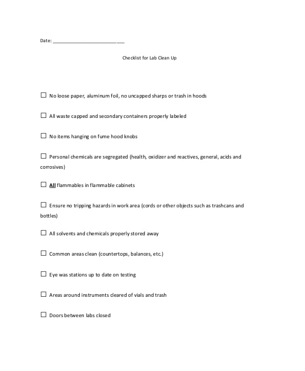 laboratory cleaning checklist template