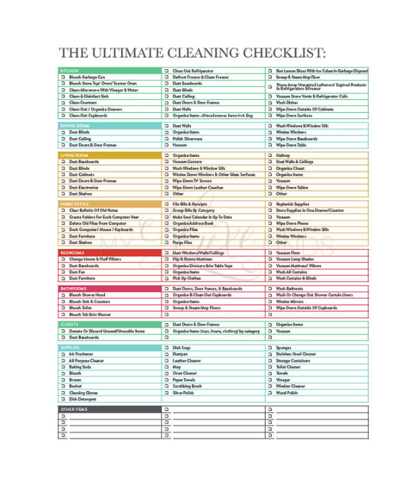 Cleaning Checklist 31 Word PDF PSD Documents Download