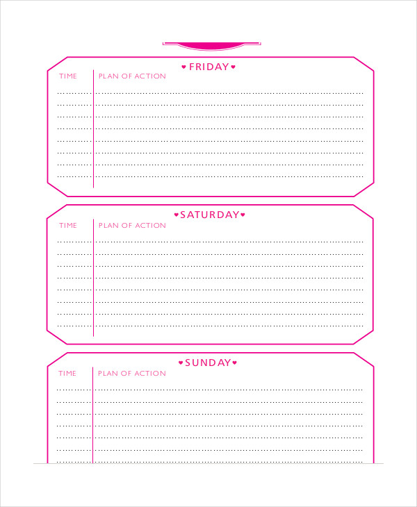 Weekend Itinerary Template 6+ Free PDF Documents Download