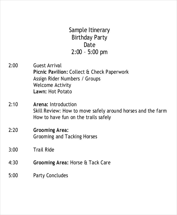 Weekend Itinerary Template 6+ Free PDF Documents Download