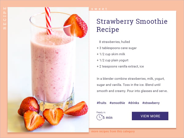 printable starwberry smoothie recipe card