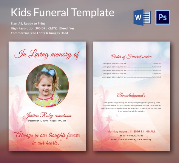 5+ kids Funeral Templates Word, PSD Format Download