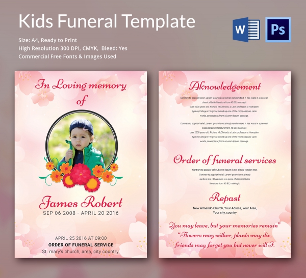 5+ kids Funeral Templates Word, PSD Format Download
