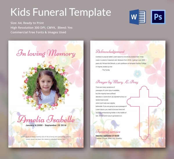 5+ kids Funeral Templates Word, PSD Format Download