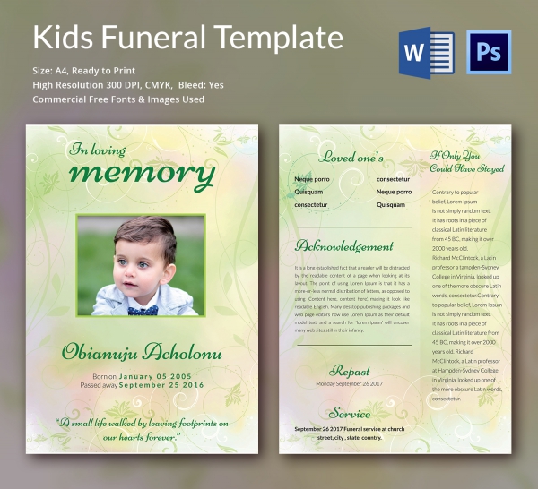 5+ kids Funeral Templates - Word, PSD Format Download