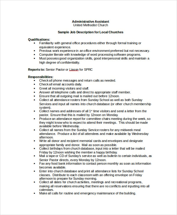 admin assistant job description template
