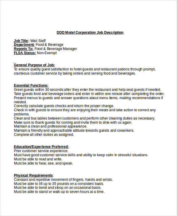 Ms word job description template