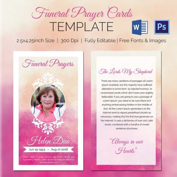 5 Funeral Prayer Cards Word PSD Format Download