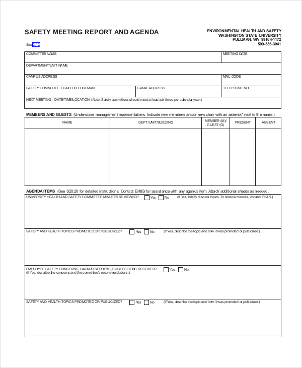 safety meeting report and agenda template