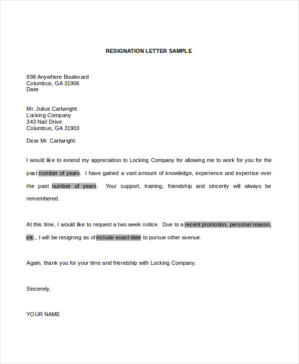 Resignation Letter Templates For Word For Your Needs Letter Template Collection