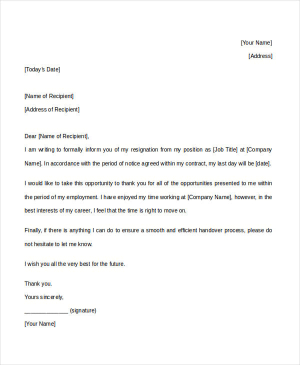 34+ Resignation Letter Word Templates