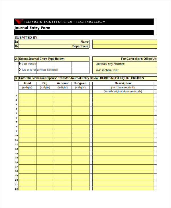 journal entry template excel