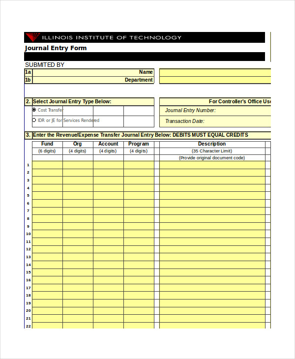 Journal Template - 5 Free Excel Documents Download | Free & Premium