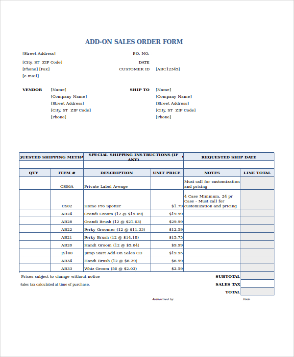 sales order form template excel