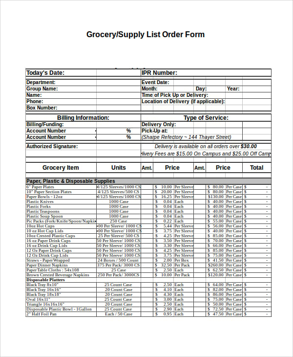 supply order form template excel