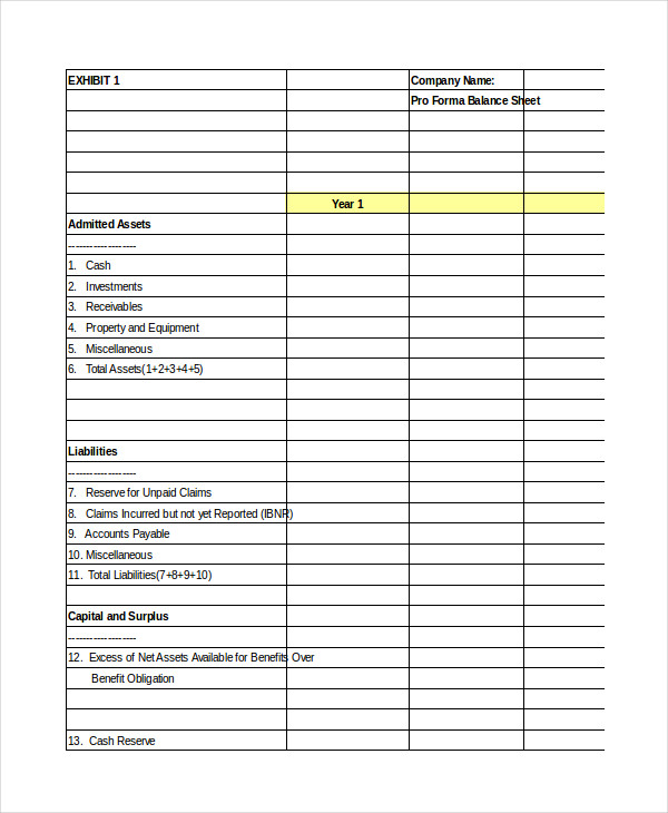 pro forma balance sheet template