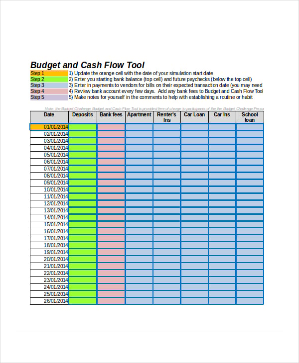 cash flow budget template excel