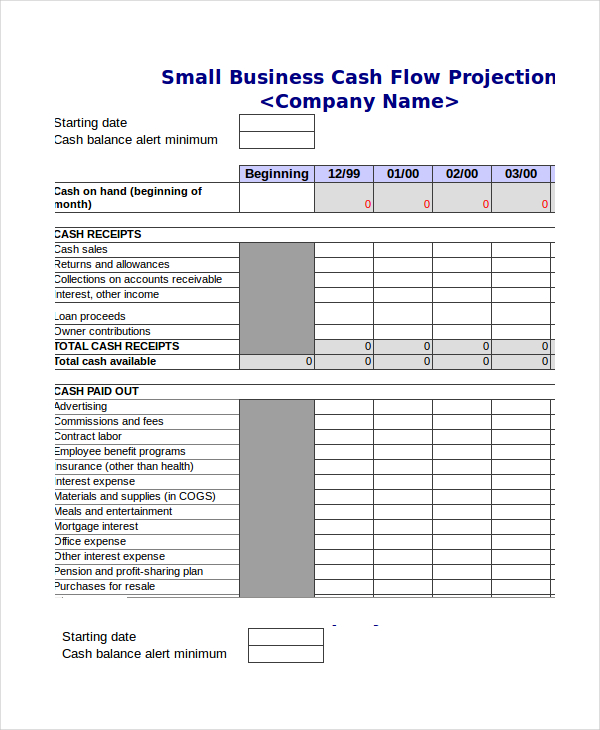 cash flow projection template excel