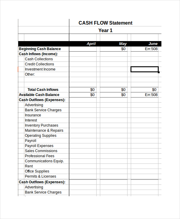 Restaurant Cash Flow Template Excel