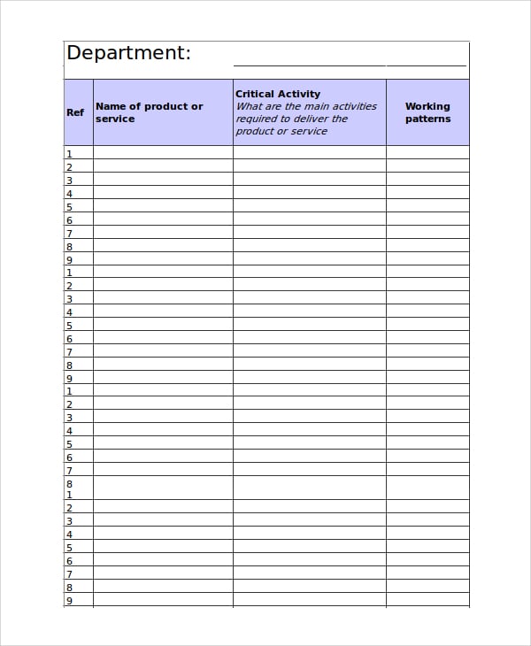 business impact analysis template excel