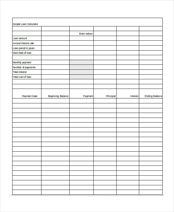 loan calculator excel template