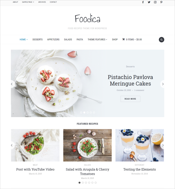 food recipes wp website theme