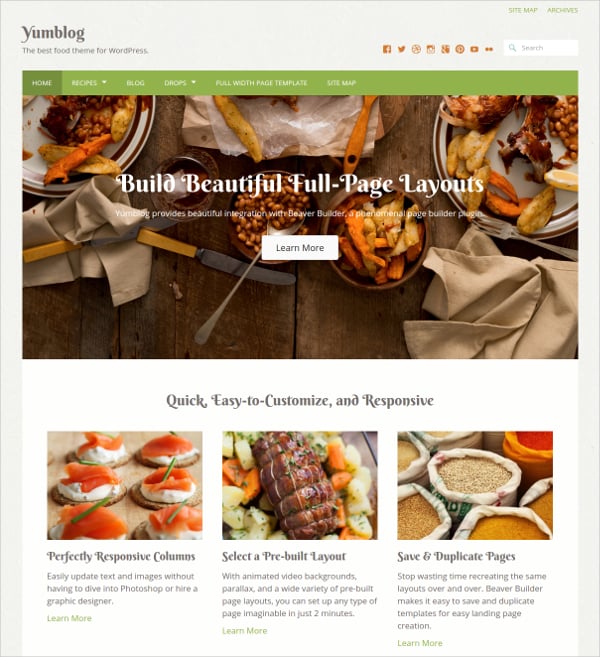 food recipe wp website theme