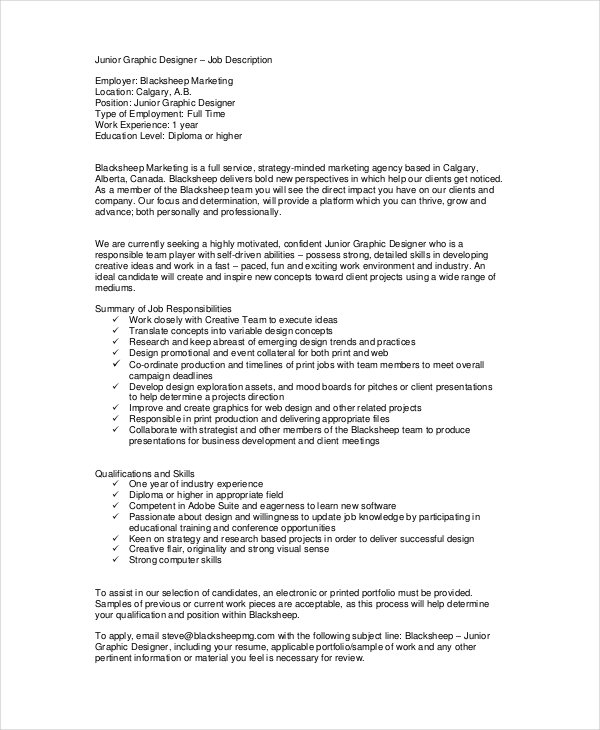 9 Sample Graphic Designer Job Descriptions PDF DOC