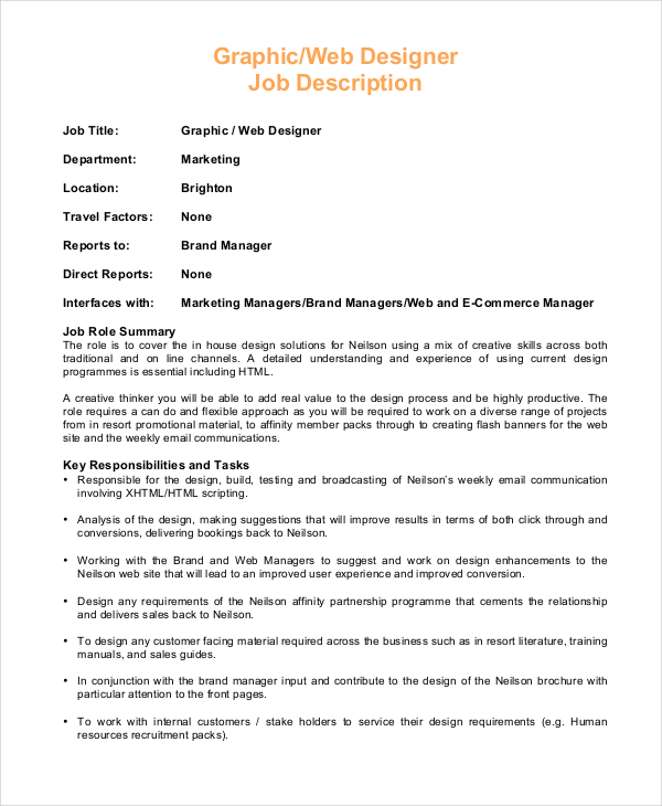 9+ Sample Graphic Designer Job Descriptions PDF, DOC