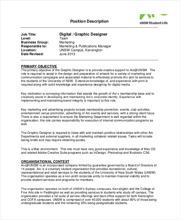 9+ Sample Graphic Designer Job Descriptions PDF, DOC