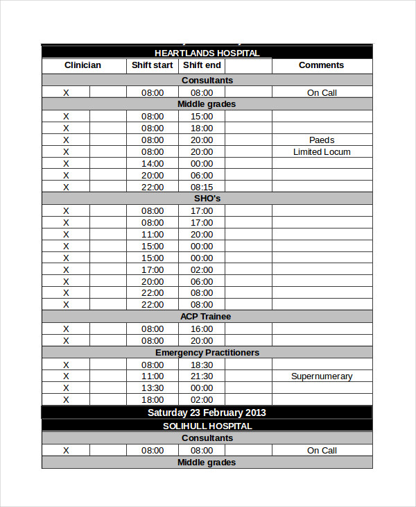 daily work roster template excel