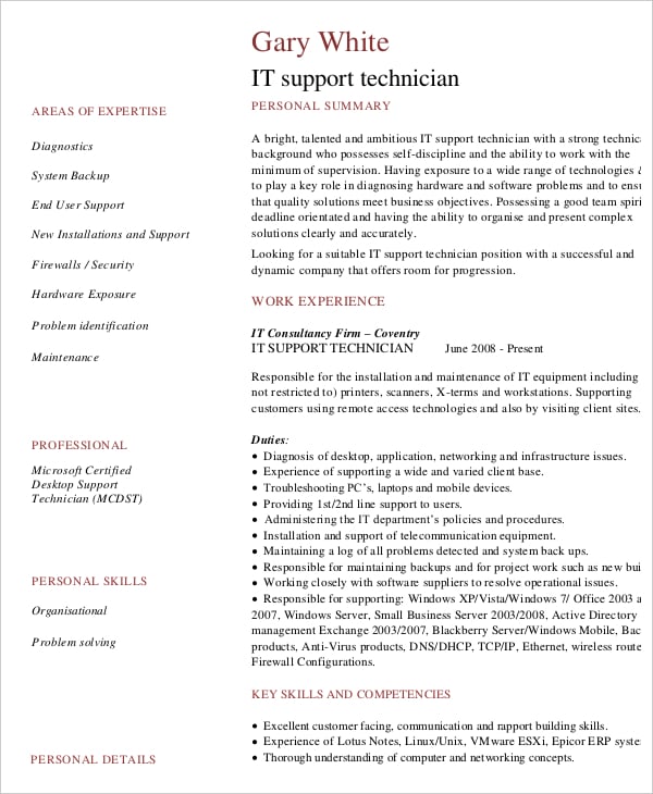 computer technician resume
