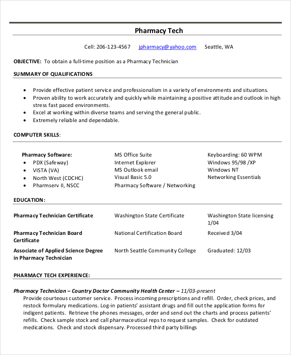 Technician Resume Template 11 Word PDF Documents Download