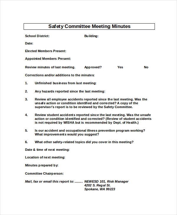 Safety Meeting Minutes Template 13 Free Word PDF Document Download