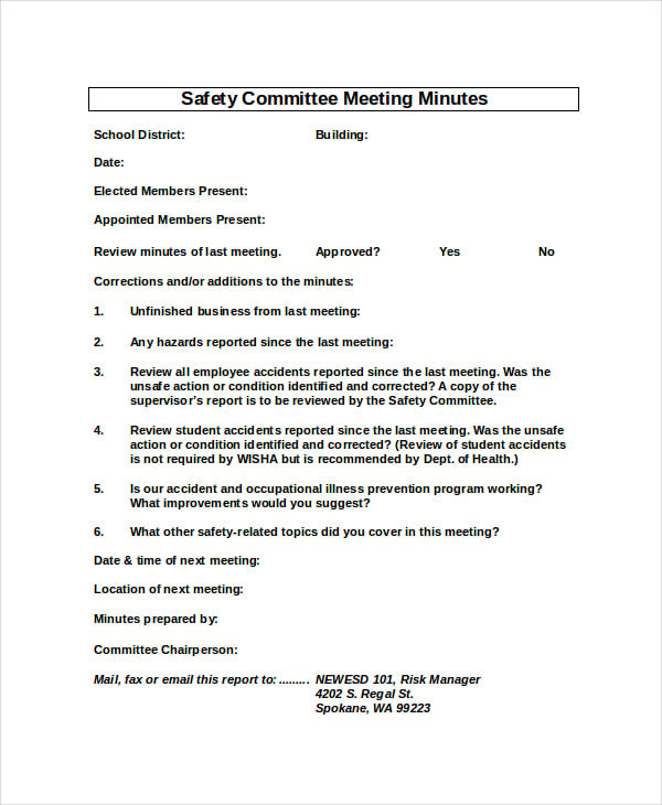 Safety Meeting Minutes Template 13  Free Word PDF Document Download