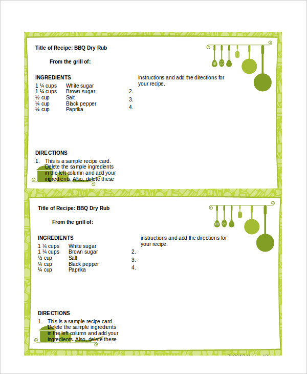 microsoft word template recipe card