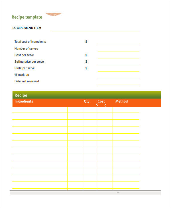 blank recipe template for word