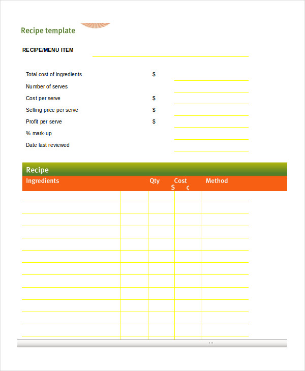 word document recipe template