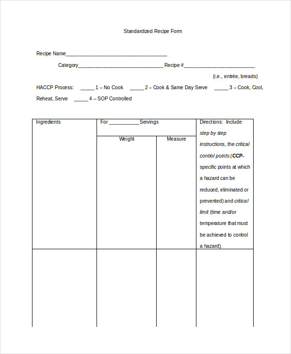 standardized recipe template word