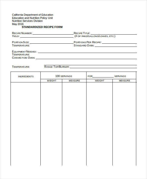 full page recipe template for word