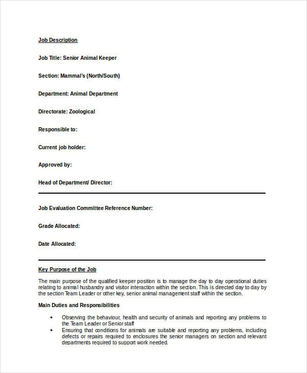 Zookeeper Resume 5 Free Word, PDF Documents Download