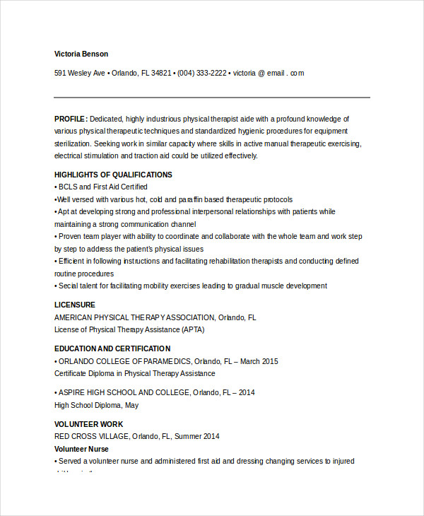 Physical Therapist Resume 5 Free Word PDF Documents